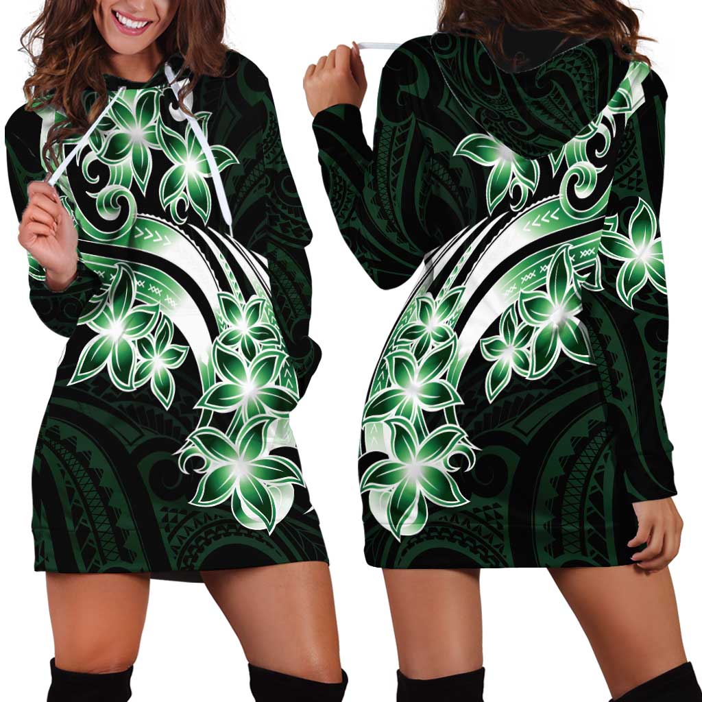 Plumeria Tribal Tattoo Hoodie Dress Green Polynesian Pattern LT9 - Polynesian Pride