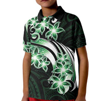 Plumeria Tribal Tattoo Kid Polo Shirt Green Polynesian Pattern