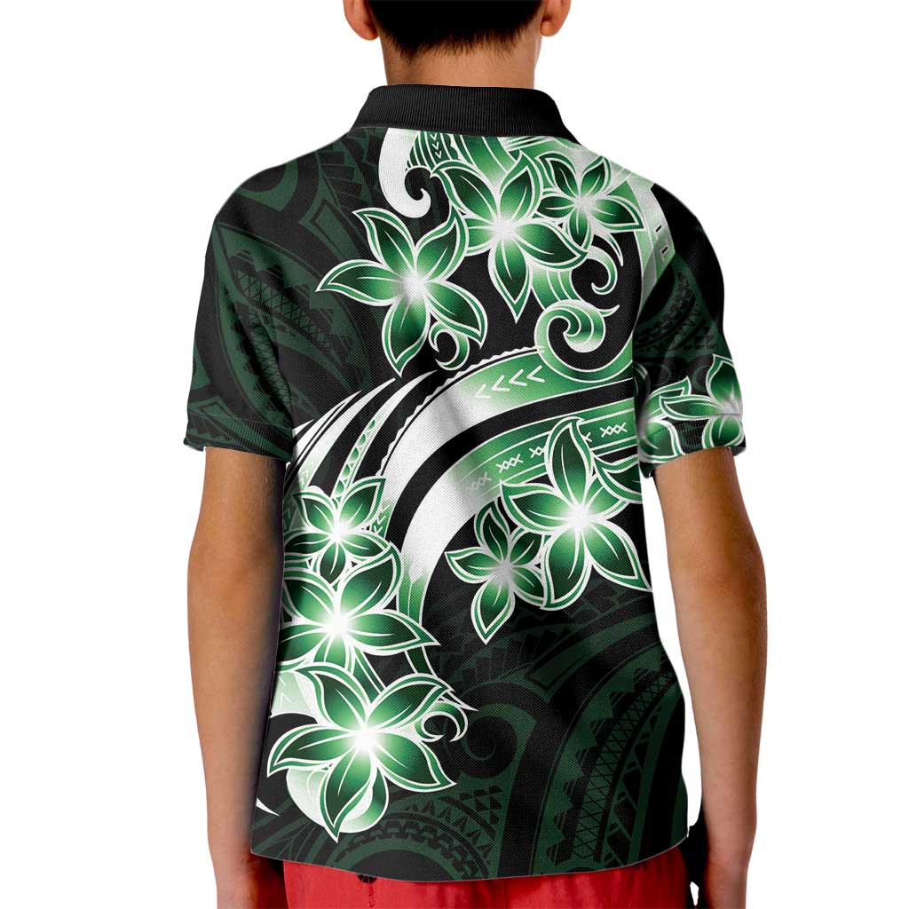 Plumeria Tribal Tattoo Kid Polo Shirt Green Polynesian Pattern