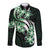 Plumeria Tribal Tattoo Long Sleeve Button Shirt Green Polynesian Pattern