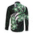 Plumeria Tribal Tattoo Long Sleeve Button Shirt Green Polynesian Pattern