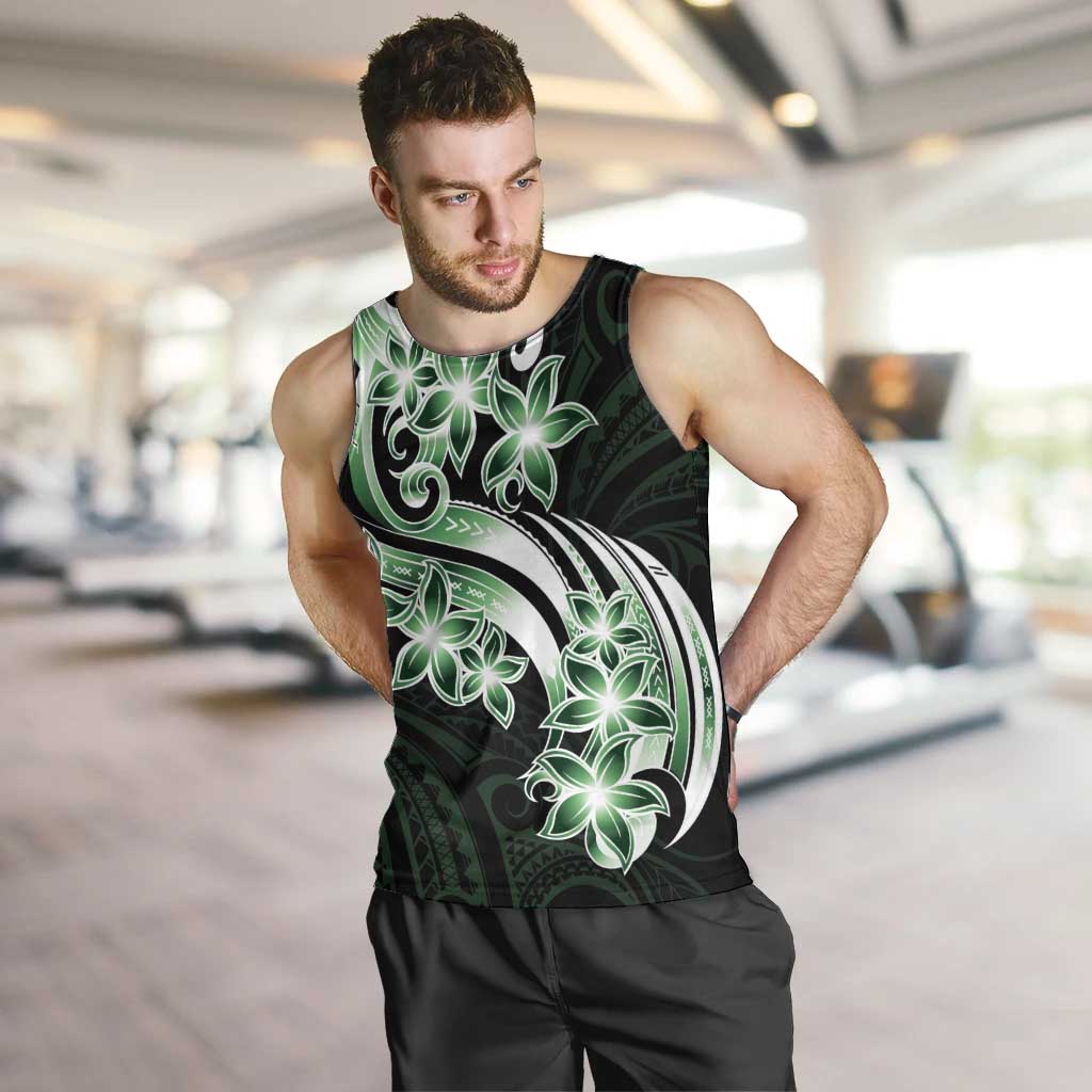 Plumeria Tribal Tattoo Men Tank Top Green Polynesian Pattern