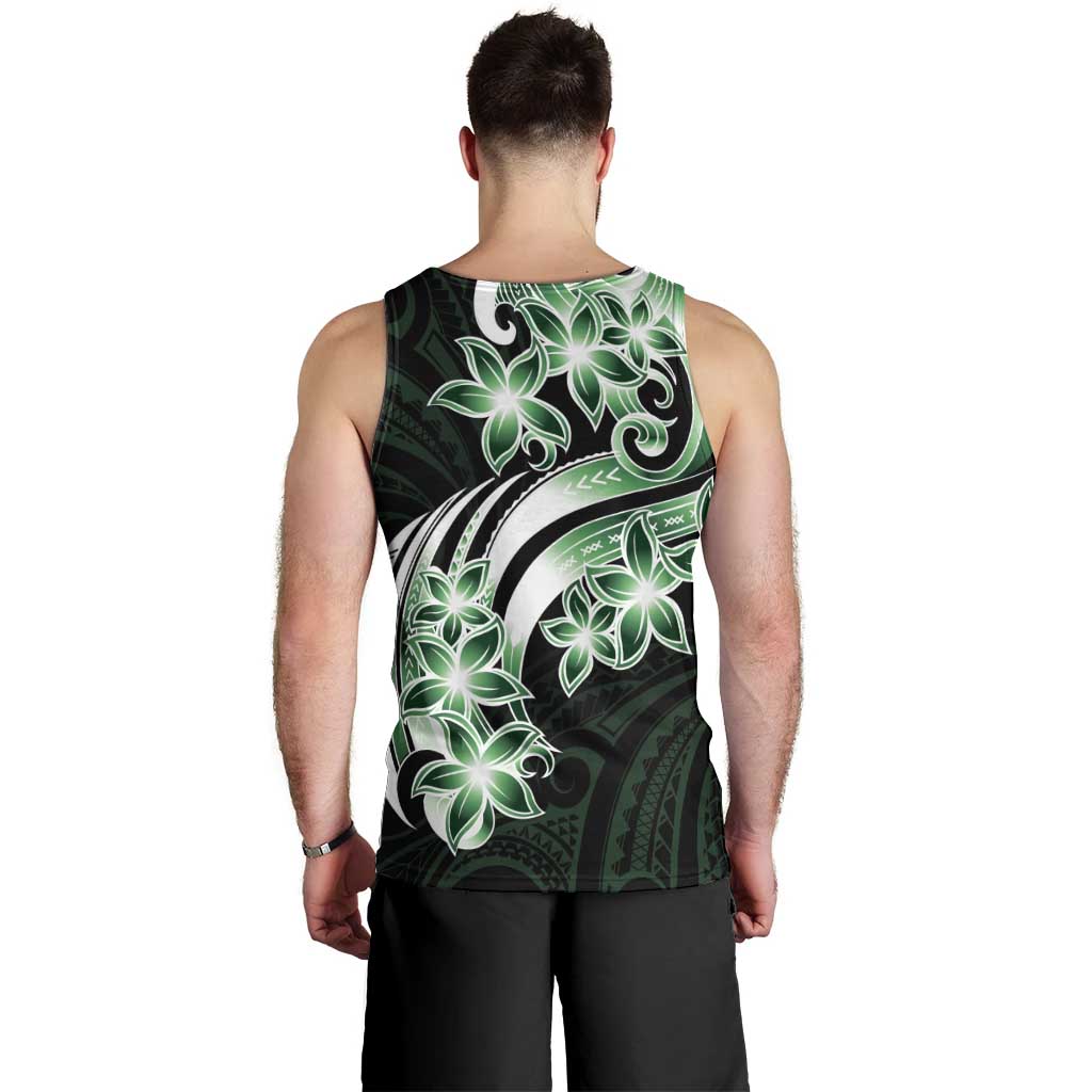 Plumeria Tribal Tattoo Men Tank Top Green Polynesian Pattern LT9 - Polynesian Pride