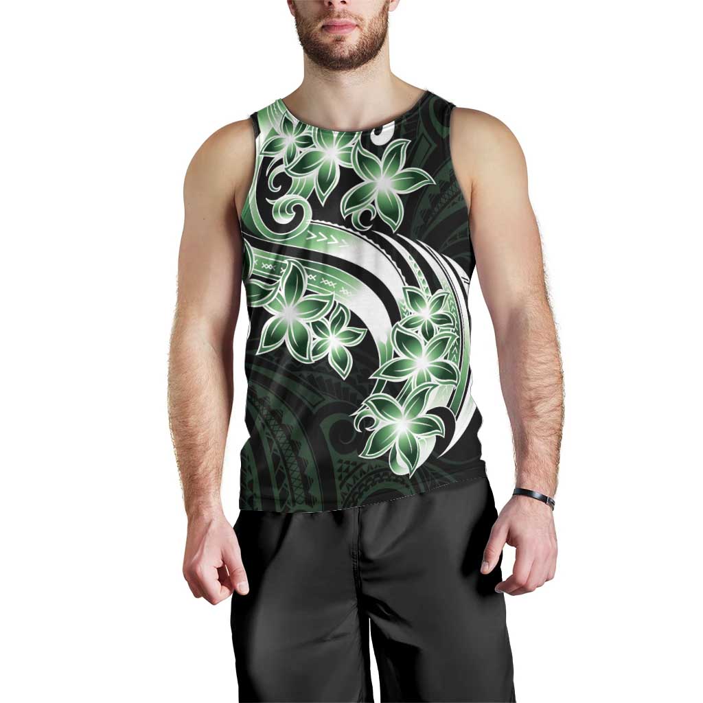 Plumeria Tribal Tattoo Men Tank Top Green Polynesian Pattern LT9 - Polynesian Pride