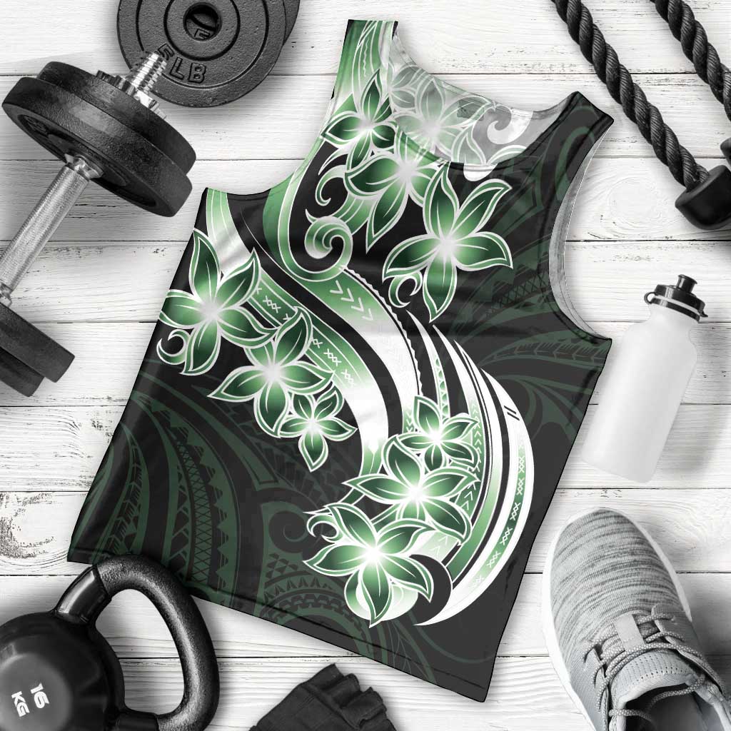 Plumeria Tribal Tattoo Men Tank Top Green Polynesian Pattern LT9 - Polynesian Pride