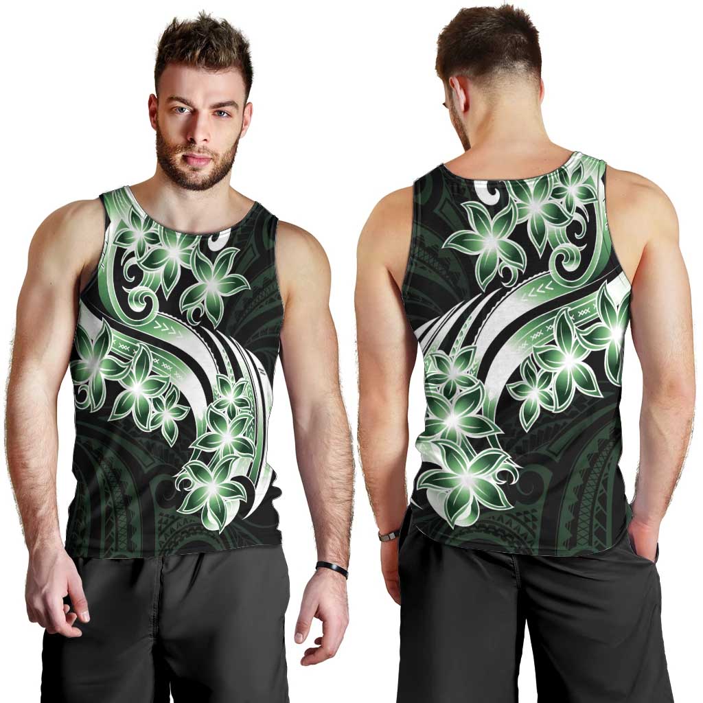Plumeria Tribal Tattoo Men Tank Top Green Polynesian Pattern LT9 - Polynesian Pride