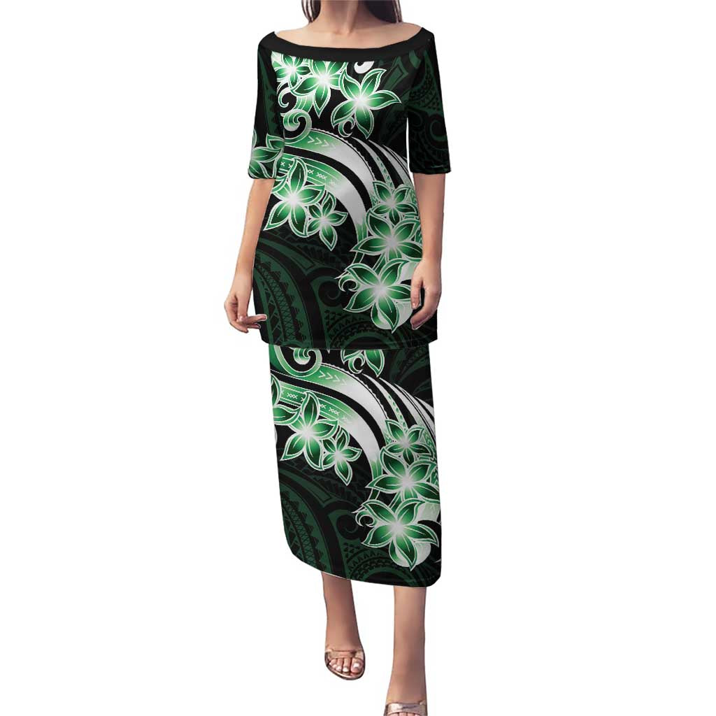 Plumeria Tribal Tattoo Puletasi Green Polynesian Pattern LT9 Long Dress Green - Polynesian Pride