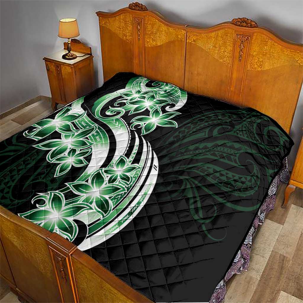 Plumeria Tribal Tattoo Quilt Green Polynesian Pattern