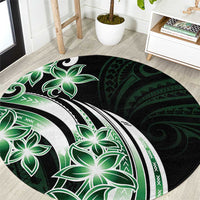 Plumeria Tribal Tattoo Round Carpet Green Polynesian Pattern