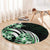 Plumeria Tribal Tattoo Round Carpet Green Polynesian Pattern