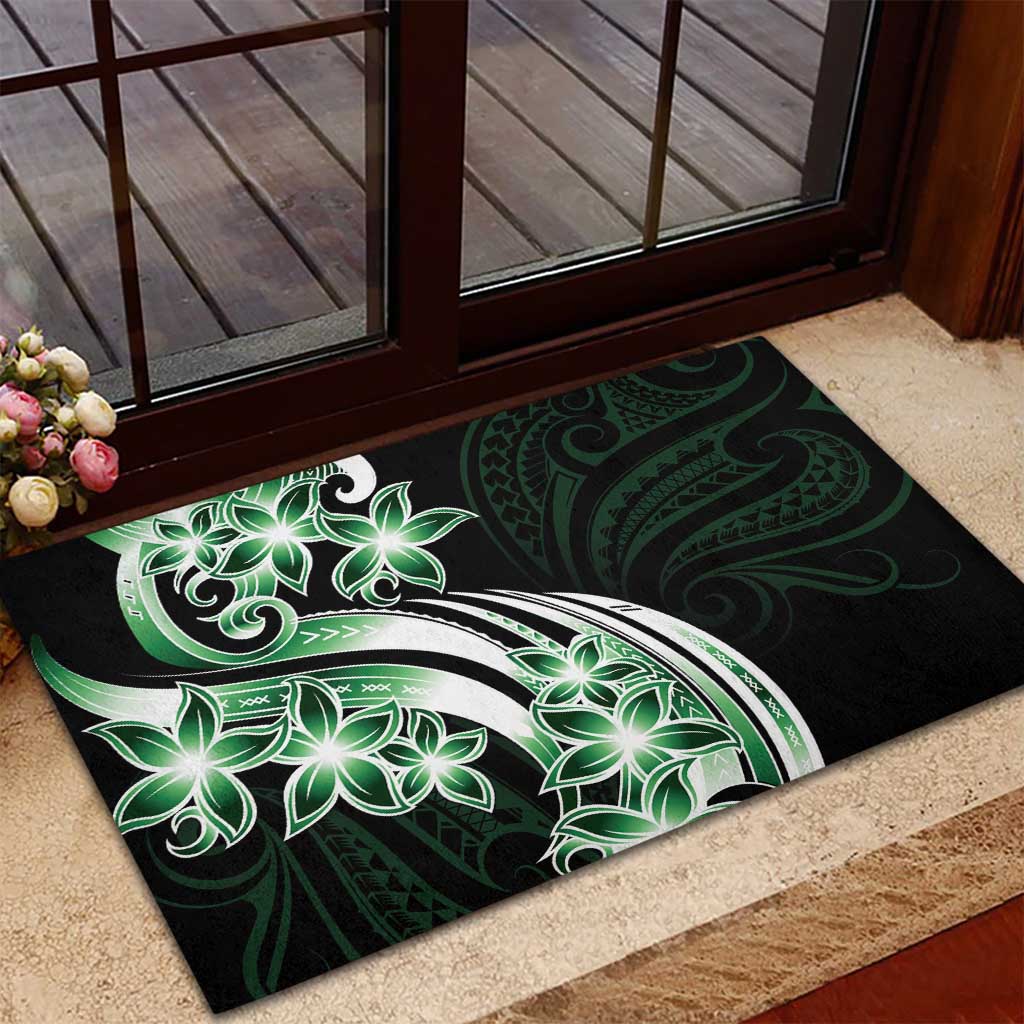 Plumeria Tribal Tattoo Rubber Doormat Green Polynesian Pattern LT9 - Polynesian Pride