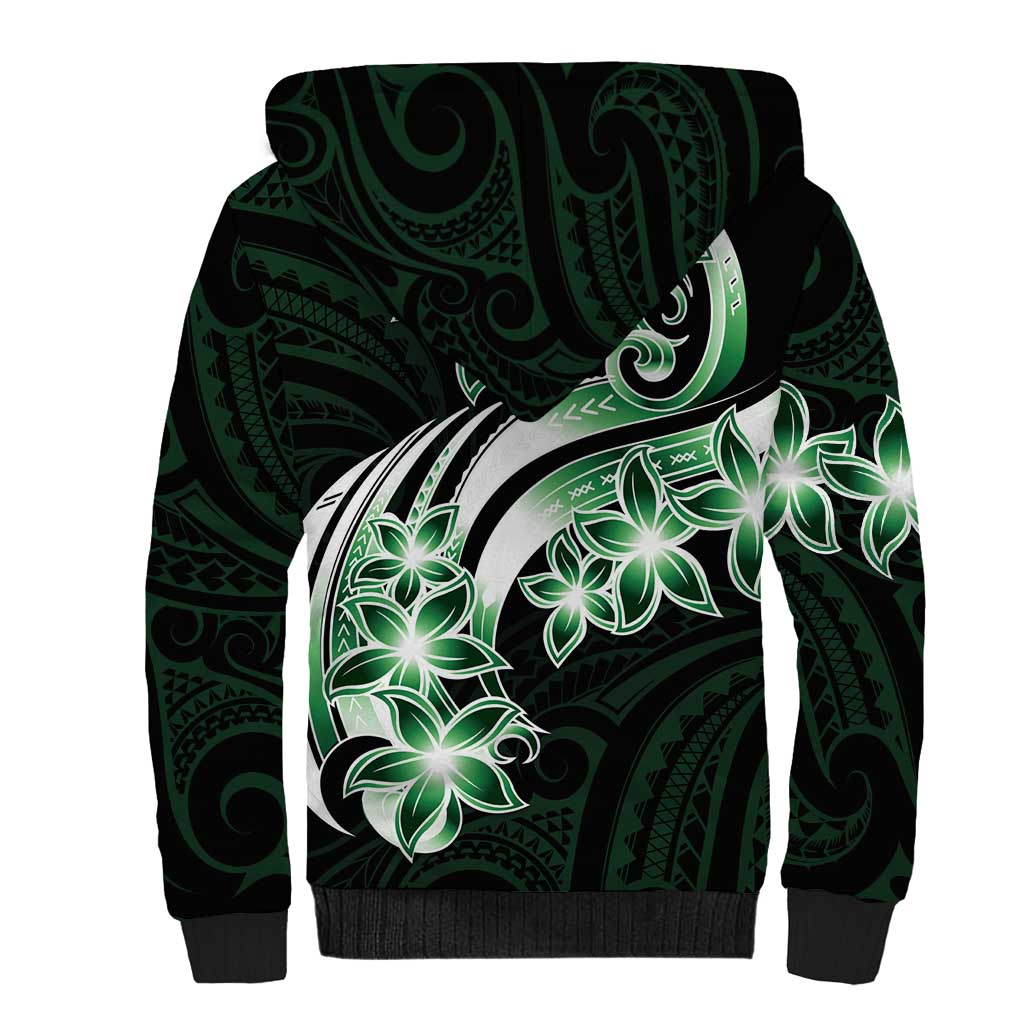 Plumeria Tribal Tattoo Sherpa Hoodie Green Polynesian Pattern LT9 - Polynesian Pride