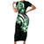 Plumeria Tribal Tattoo Short Sleeve Bodycon Dress Green Polynesian Pattern