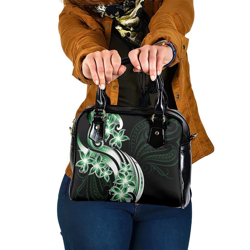 Plumeria Tribal Tattoo Shoulder Handbag Green Polynesian Pattern