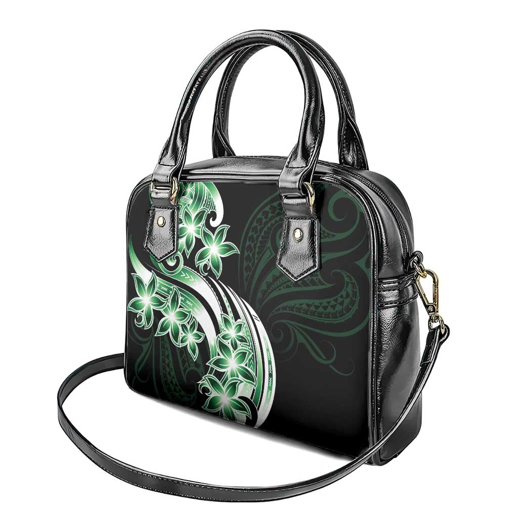 Plumeria Tribal Tattoo Shoulder Handbag Green Polynesian Pattern