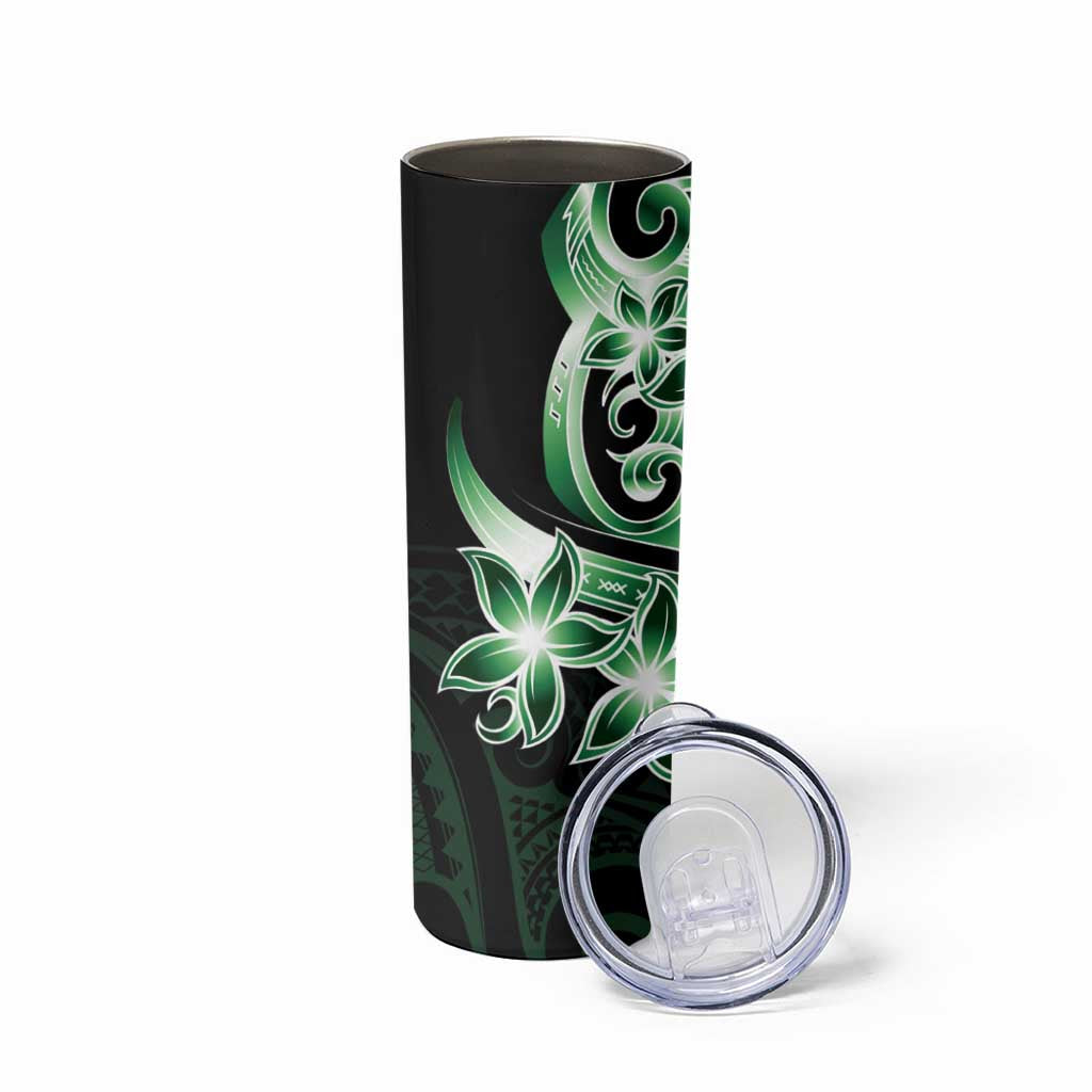 Plumeria Tribal Tattoo Skinny Tumbler Green Polynesian Pattern