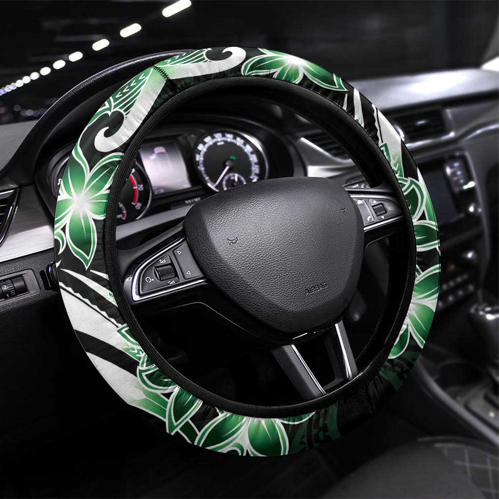 Plumeria Tribal Tattoo Steering Wheel Cover Green Polynesian Pattern LT9 Universal Fit Green - Polynesian Pride