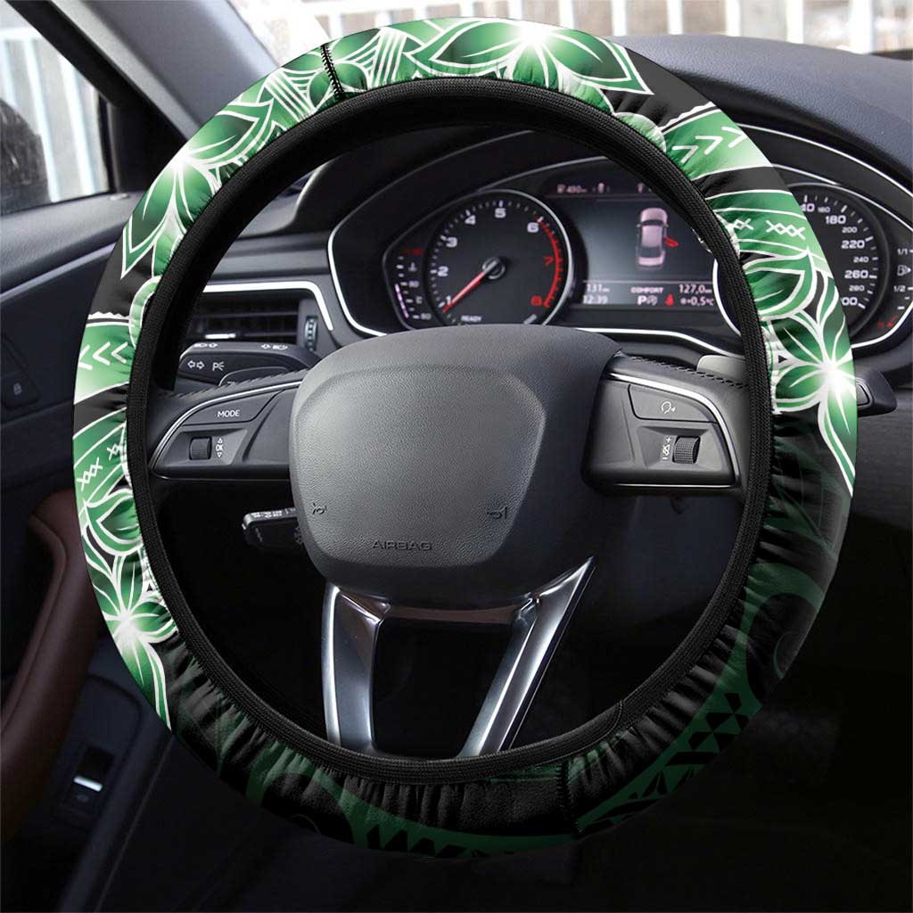 Plumeria Tribal Tattoo Steering Wheel Cover Green Polynesian Pattern LT9 - Polynesian Pride