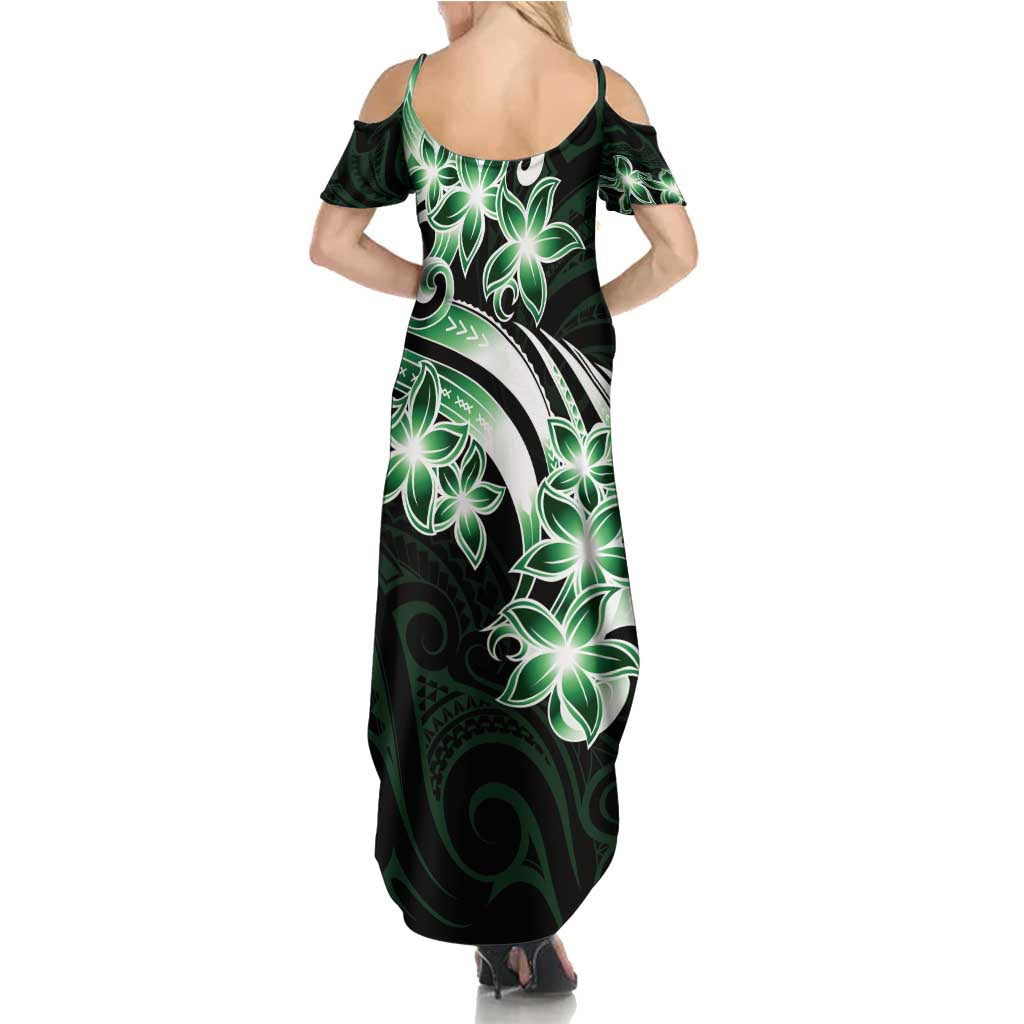 Plumeria Tribal Tattoo Summer Maxi Dress Green Polynesian Pattern LT9 - Polynesian Pride