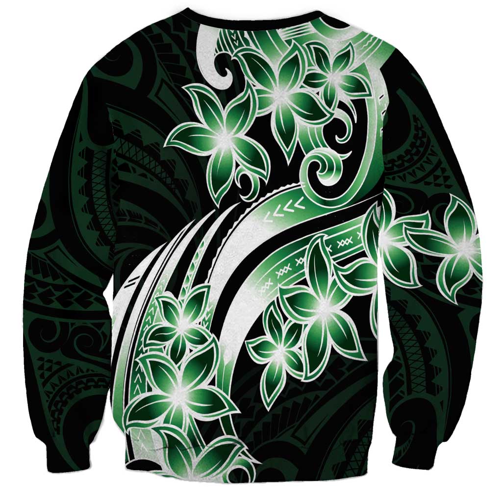 Plumeria Tribal Tattoo Sweatshirt Green Polynesian Pattern LT9 - Polynesian Pride