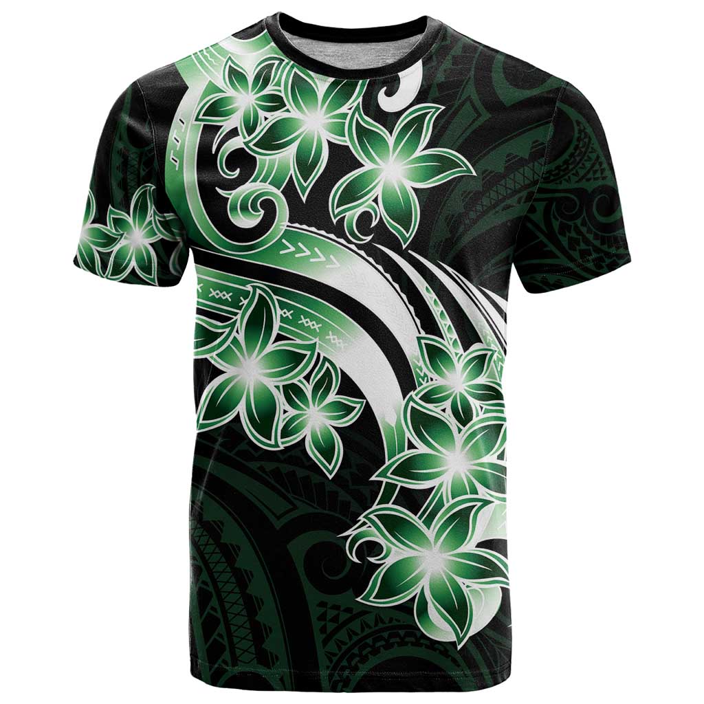 Plumeria Tribal Tattoo T Shirt Green Polynesian Pattern