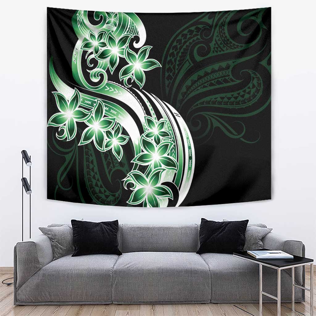 Plumeria Tribal Tattoo Tapestry Green Polynesian Pattern