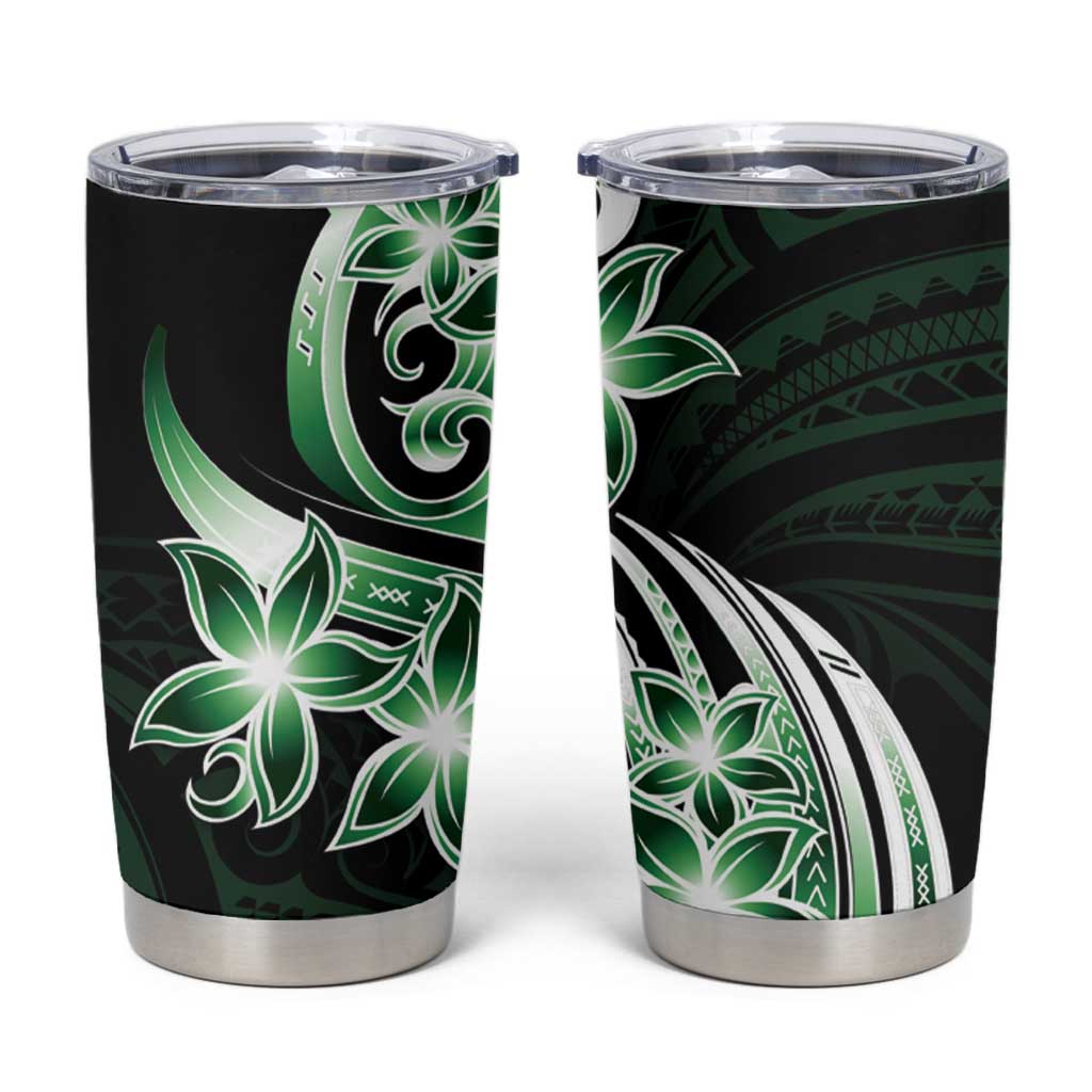 Plumeria Tribal Tattoo Tumbler Cup Green Polynesian Pattern