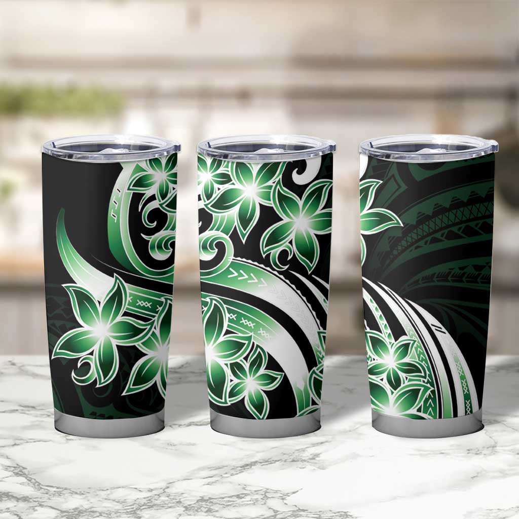 Plumeria Tribal Tattoo Tumbler Cup Green Polynesian Pattern LT9 - Polynesian Pride