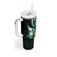 Plumeria Tribal Tattoo Tumbler With Handle Green Polynesian Pattern LT9 - Polynesian Pride