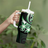 Plumeria Tribal Tattoo Tumbler With Handle Green Polynesian Pattern LT9 - Polynesian Pride