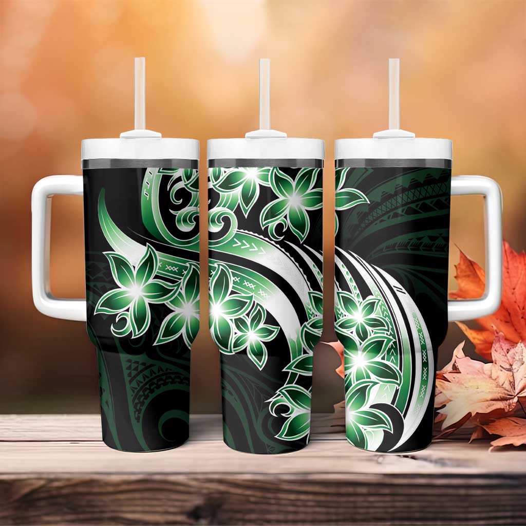 Plumeria Tribal Tattoo Tumbler With Handle Green Polynesian Pattern LT9 - Polynesian Pride