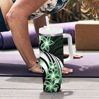 Plumeria Tribal Tattoo Tumbler With Handle Green Polynesian Pattern LT9 - Polynesian Pride