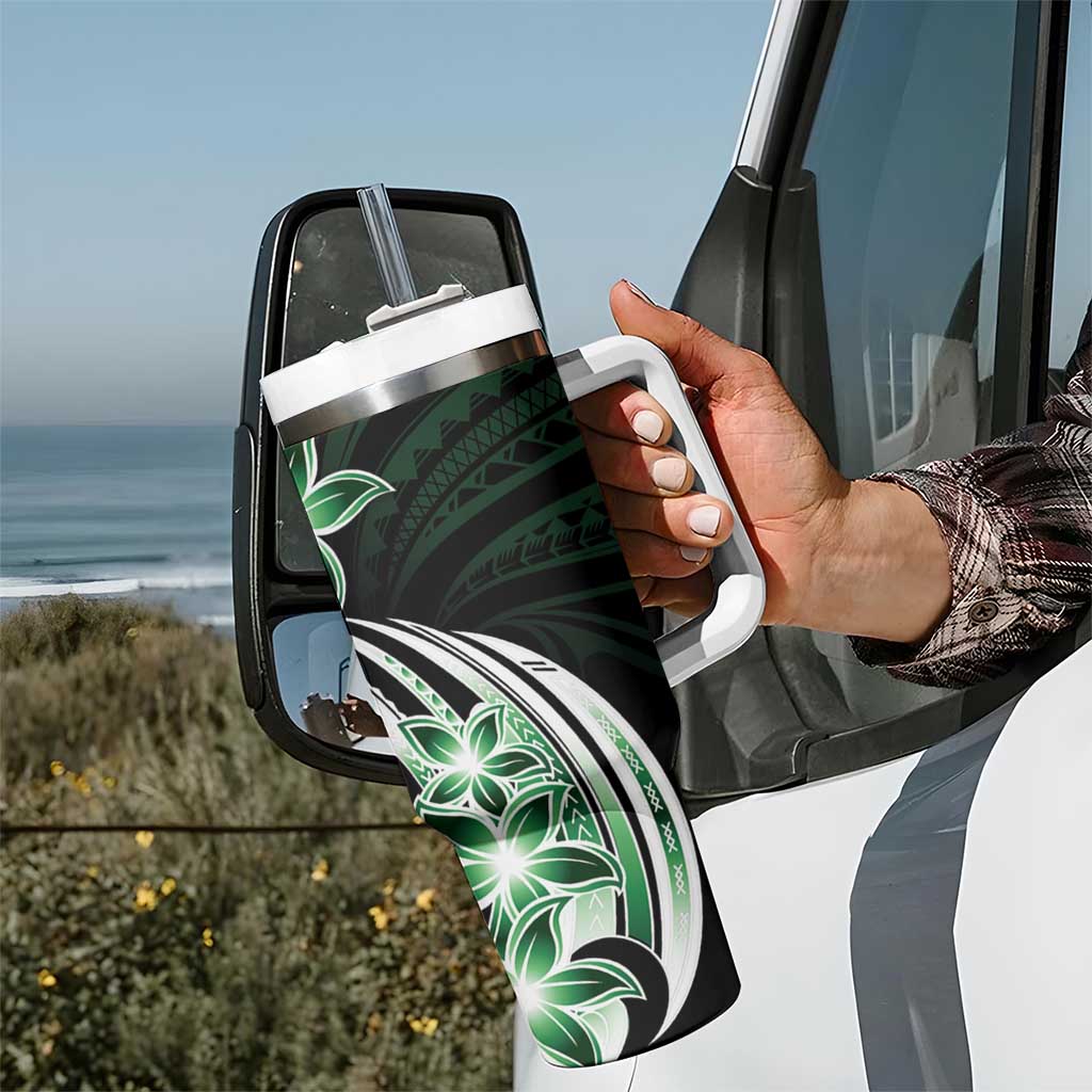 Plumeria Tribal Tattoo Tumbler With Handle Green Polynesian Pattern LT9 - Polynesian Pride