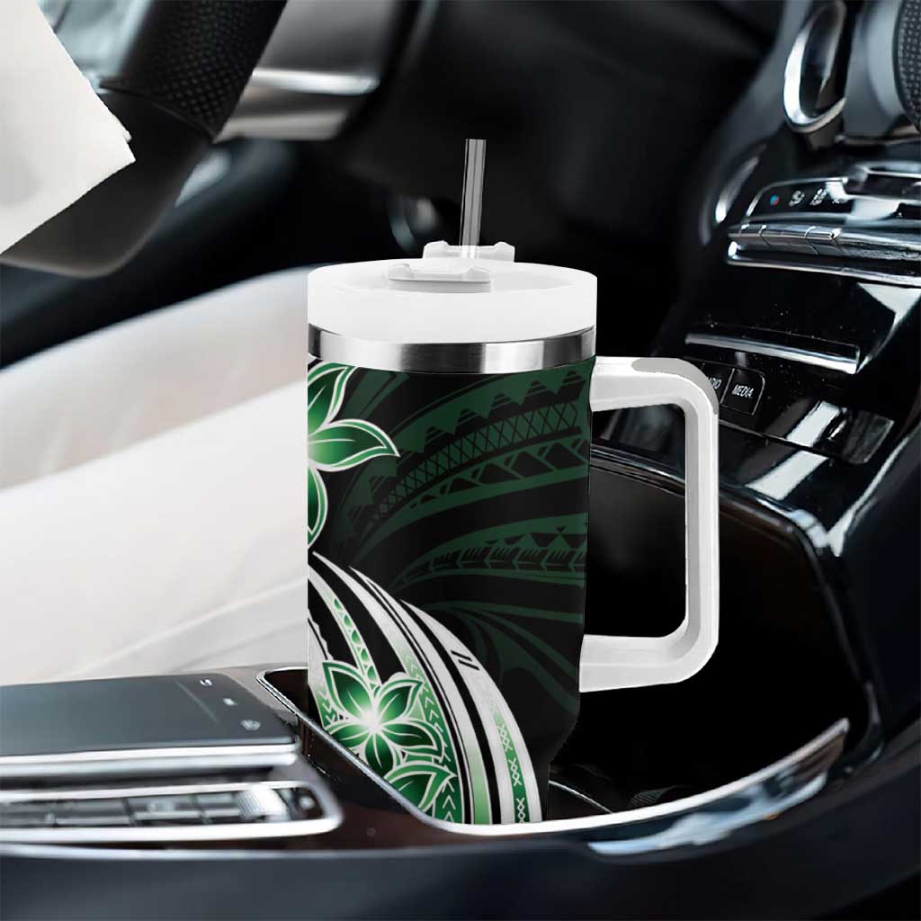 Plumeria Tribal Tattoo Tumbler With Handle Green Polynesian Pattern LT9 - Polynesian Pride
