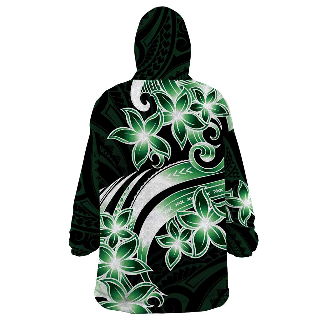 Plumeria Tribal Tattoo Wearable Blanket Hoodie Green Polynesian Pattern LT9 - Polynesian Pride