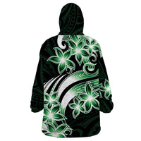 Plumeria Tribal Tattoo Wearable Blanket Hoodie Green Polynesian Pattern LT9 - Polynesian Pride