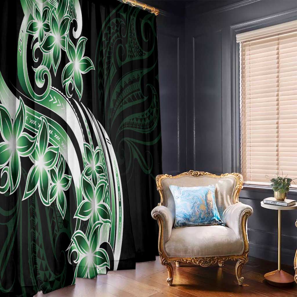 Plumeria Tribal Tattoo Window Curtain Green Polynesian Pattern LT9 - Polynesian Pride