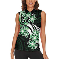 Plumeria Tribal Tattoo Women Sleeveless Polo Shirt Green Polynesian Pattern