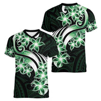 Plumeria Tribal Tattoo Women V-Neck T-Shirt Green Polynesian Pattern LT9 - Polynesian Pride
