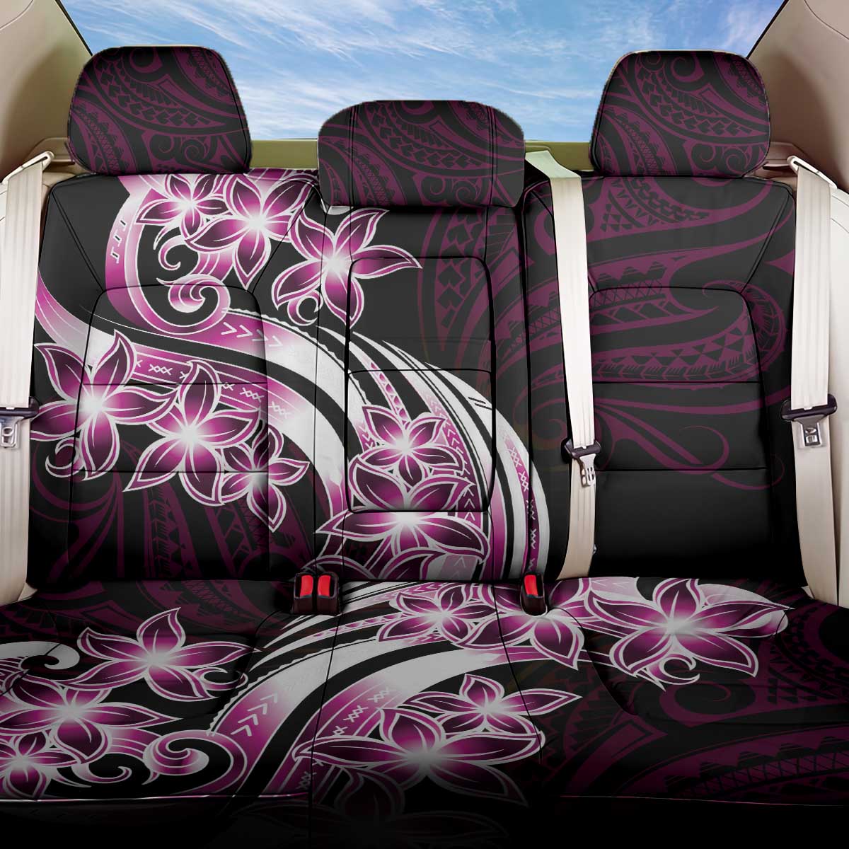 Plumeria Tribal Tattoo Back Car Seat Cover Pink Polynesian Pattern LT9 One Size Pink - Polynesian Pride