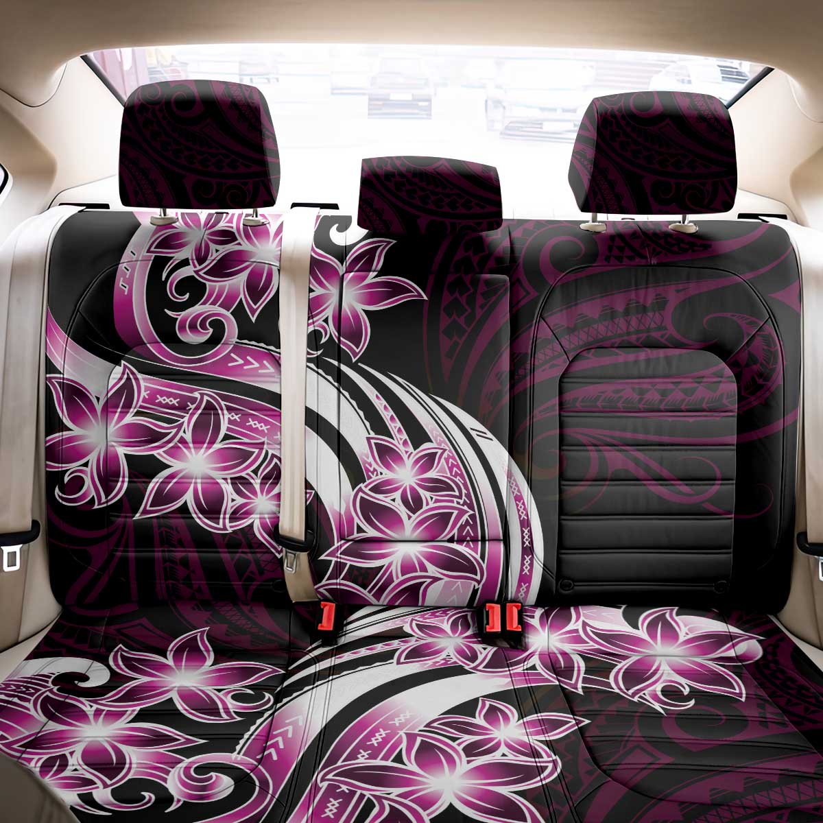 Plumeria Tribal Tattoo Back Car Seat Cover Pink Polynesian Pattern LT9 - Polynesian Pride