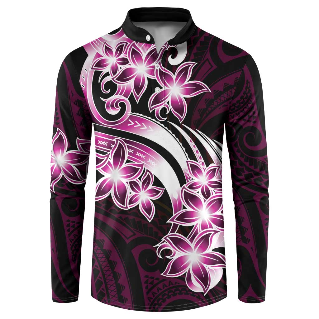 Plumeria Tribal Tattoo Button Sweatshirt Pink Polynesian Pattern LT9 Pink - Polynesian Pride