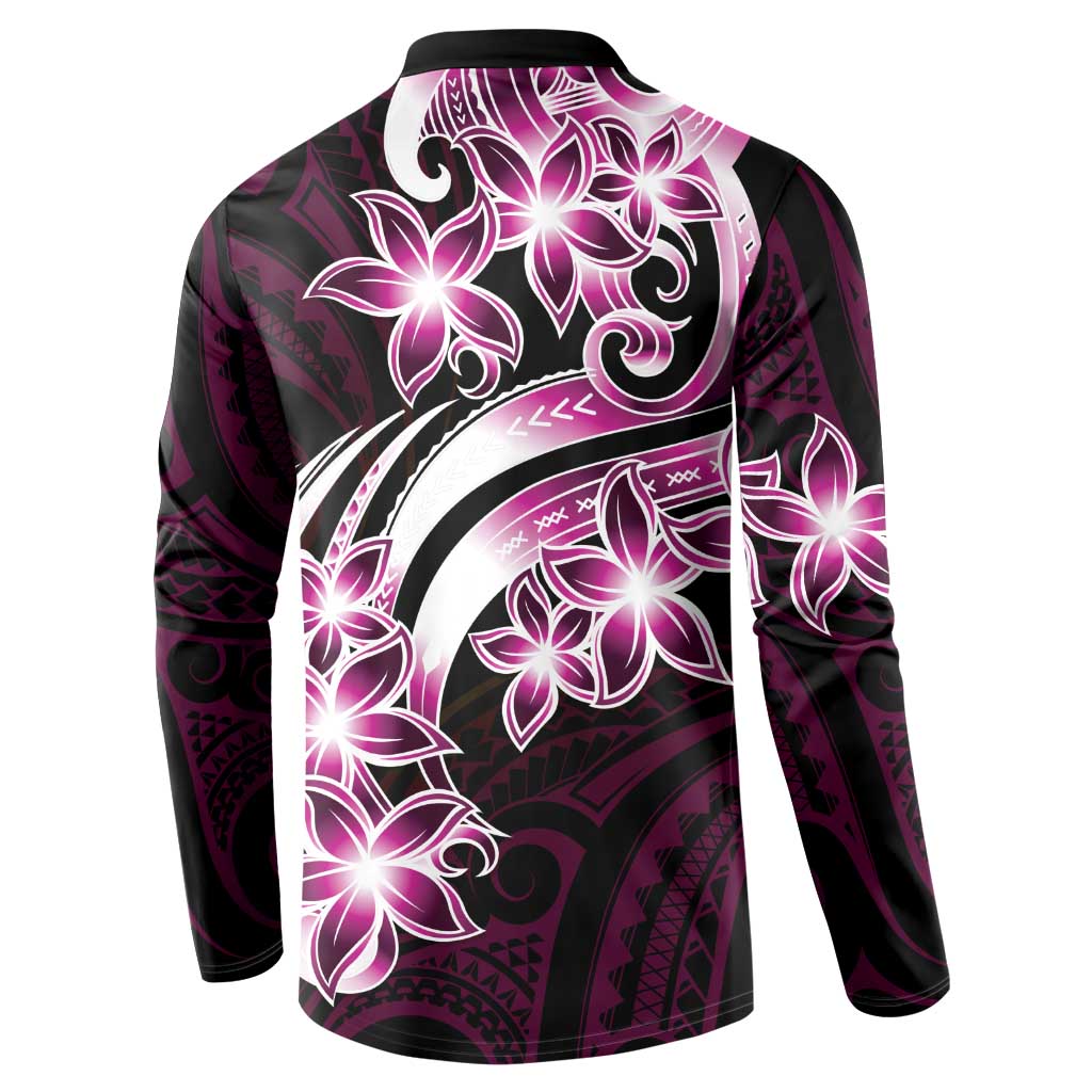 Plumeria Tribal Tattoo Button Sweatshirt Pink Polynesian Pattern LT9 - Polynesian Pride