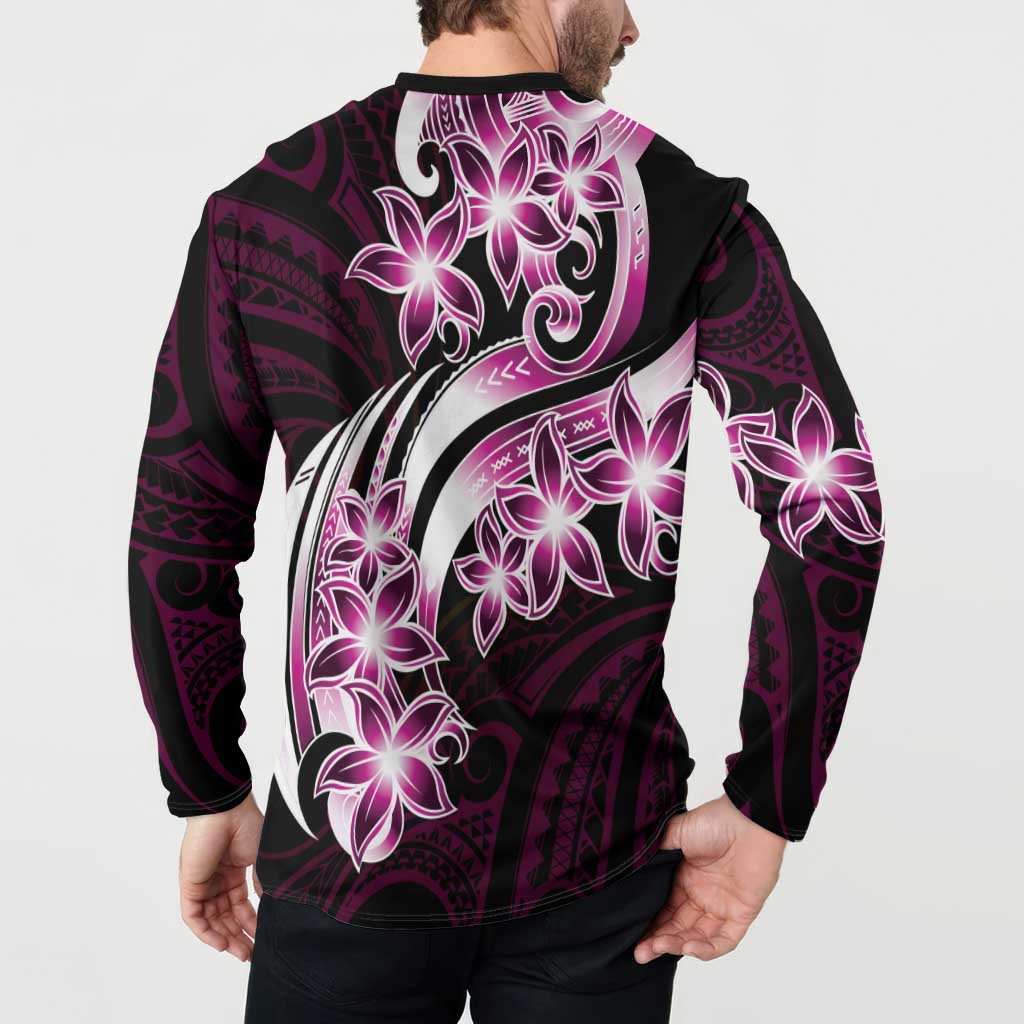 Plumeria Tribal Tattoo Button Sweatshirt Pink Polynesian Pattern LT9 - Polynesian Pride