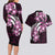 Plumeria Tribal Tattoo Couples Matching Long Sleeve Bodycon Dress and Hawaiian Shirt Pink Polynesian Pattern