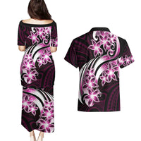 Plumeria Tribal Tattoo Couples Matching Puletasi and Hawaiian Shirt Pink Polynesian Pattern LT9 - Polynesian Pride