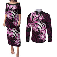 Plumeria Tribal Tattoo Couples Matching Puletasi and Long Sleeve Button Shirt Pink Polynesian Pattern LT9 Pink - Polynesian Pride