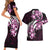 Plumeria Tribal Tattoo Couples Matching Short Sleeve Bodycon Dress and Hawaiian Shirt Pink Polynesian Pattern