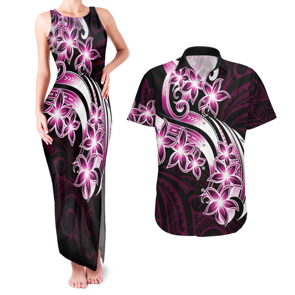 Plumeria Tribal Tattoo Couples Matching Tank Maxi Dress and Hawaiian Shirt Pink Polynesian Pattern LT9 Pink - Polynesian Pride
