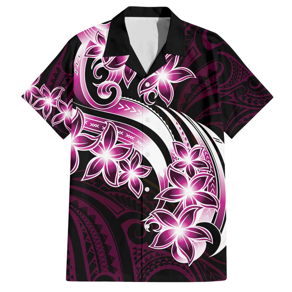 Plumeria Tribal Tattoo Family Matching Long Sleeve Bodycon Dress and Hawaiian Shirt Pink Polynesian Pattern LT9 Dad's Shirt - Short Sleeve Pink - Polynesian Pride
